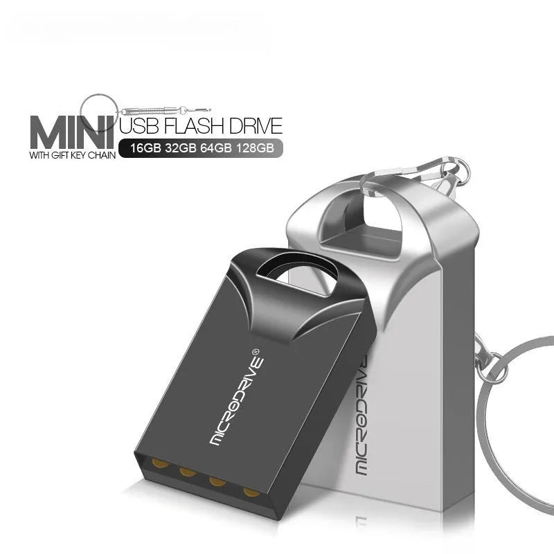 Mini black and silver metal USB flash drive shown next to a ruler displaying its 23mm length.