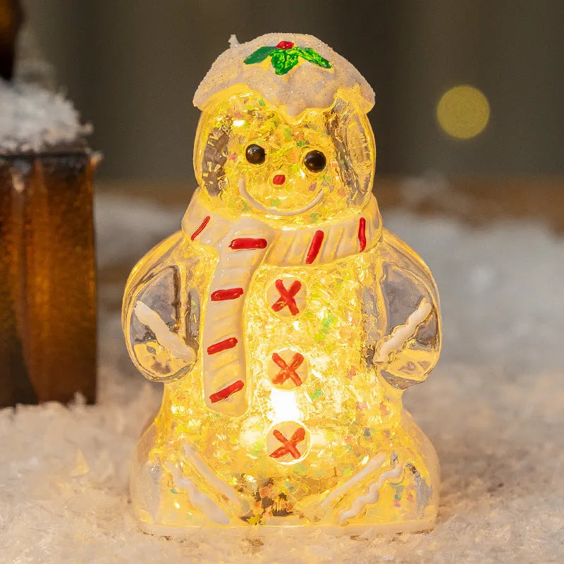 Glowing gingerbread man and snowman Christmas ornament with a choice of coloured scarves.