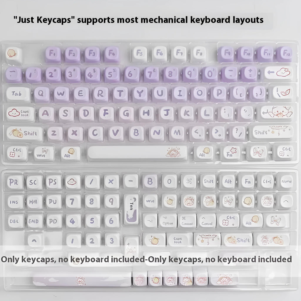 PBT gradient purple keycap set with rabbit artwork for mechanical keyboards