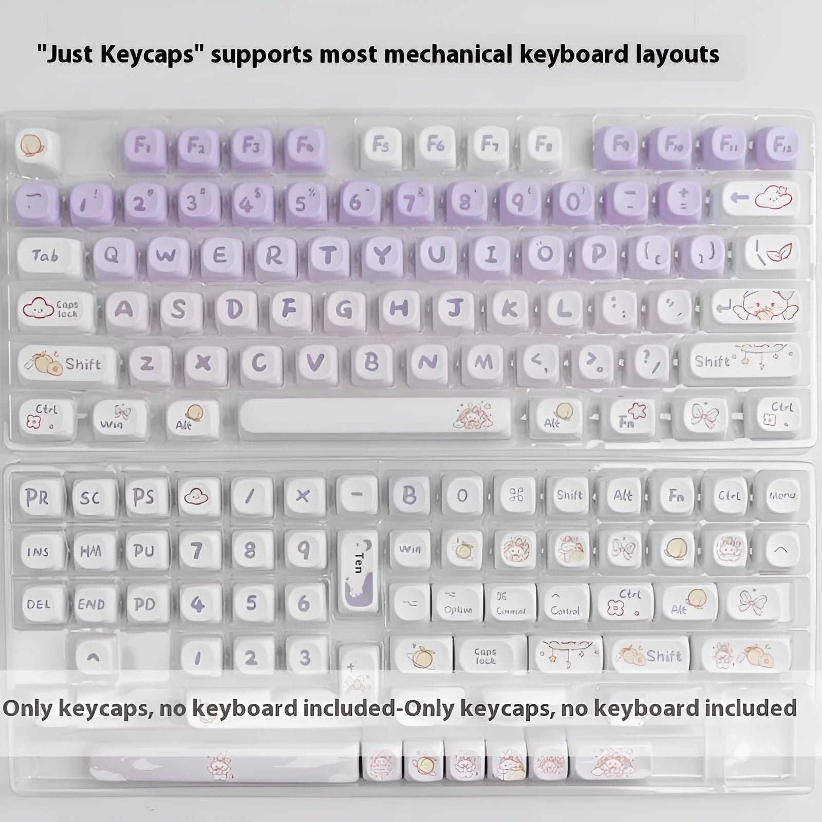 PBT gradient purple keycap set with rabbit artwork for mechanical keyboards