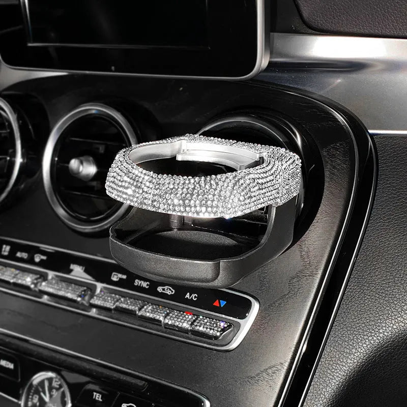 Rhinestone decorated car air vent cup holder in various diamond colours
