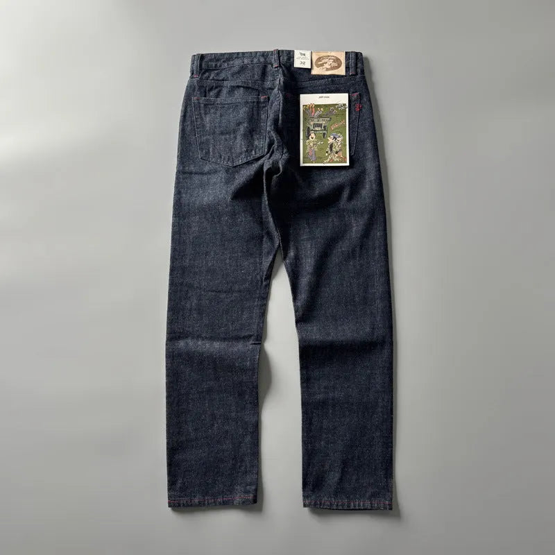 Men's straight leg American retro style jeans in primary colour denim fabric