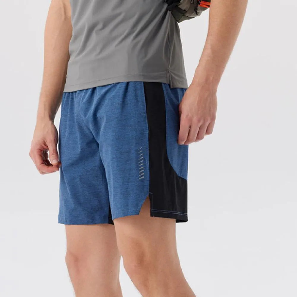 Men's forest green spandex five-point shorts with mid-waist and short leg design laid flat.