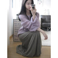 Purple women's blouse with hollow out princess sleeves in ice silk fabric, round neck pullover style