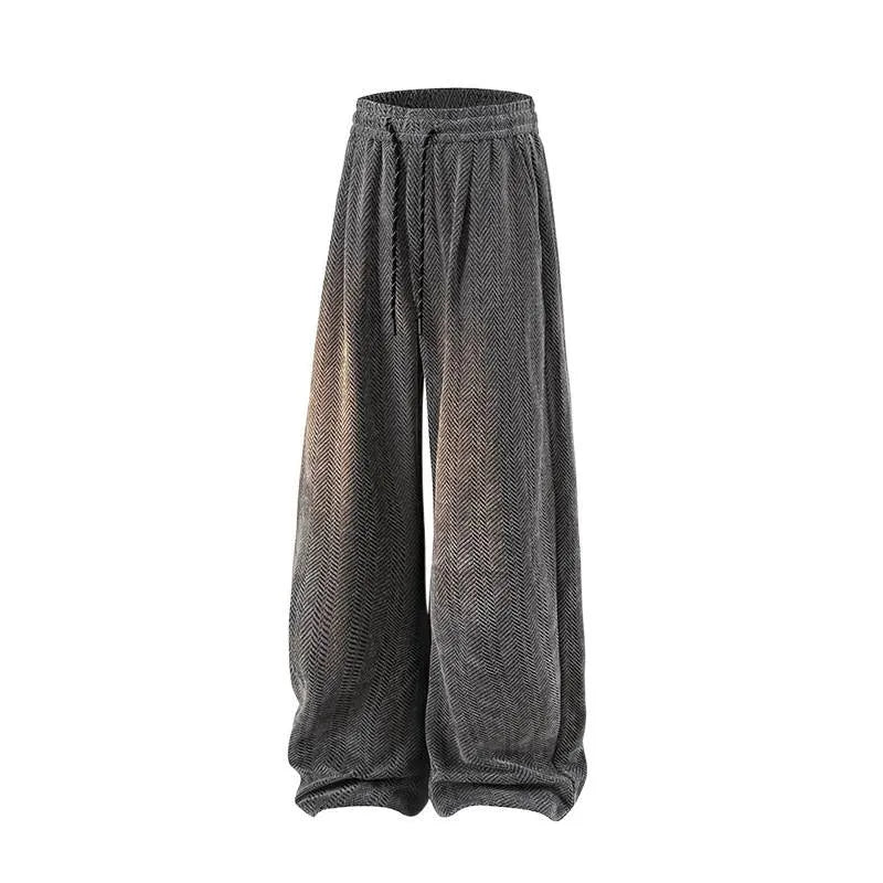 Lightweight fleece-lined straight-leg trousers with elastic waistband in polyester fabric