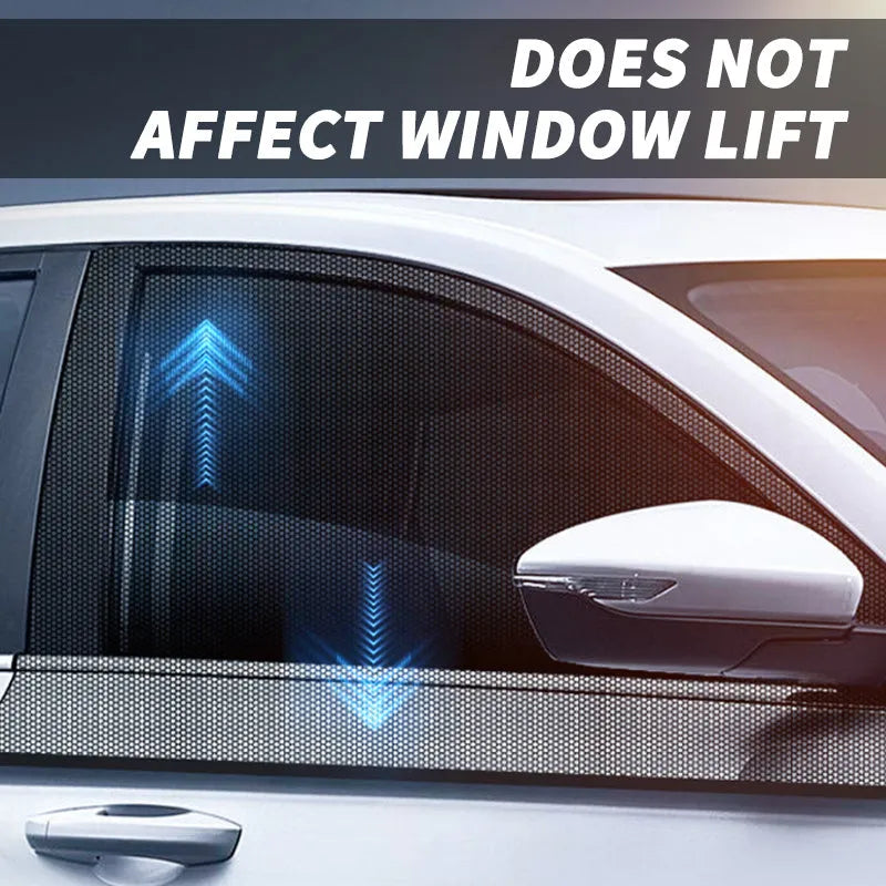 4-piece car side window sunshade set showing non-woven mesh material and elastic strip installation