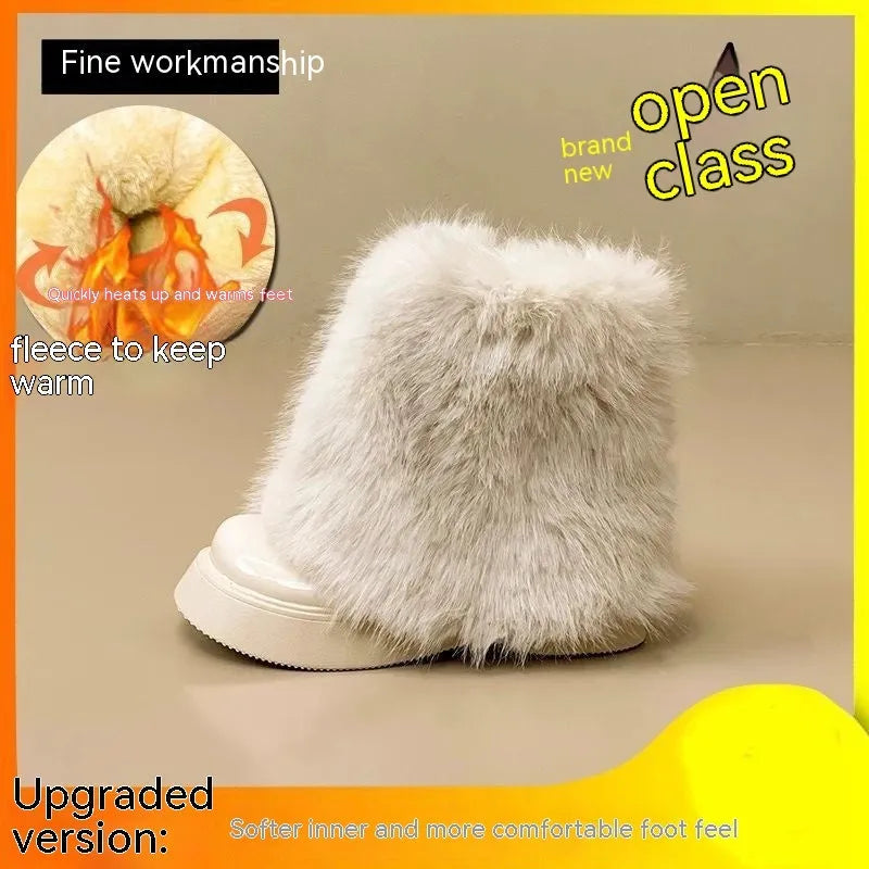 Women's black fleece-lined low-top winter snow boots with a round toe and a waterproof rubber platform sole.