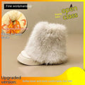 Women's black fleece-lined low-top winter snow boots with a round toe and a waterproof rubber platform sole.