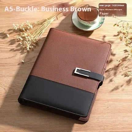 A5 soft leather notebook in business brown colour with pu cover and wood-free paper pages