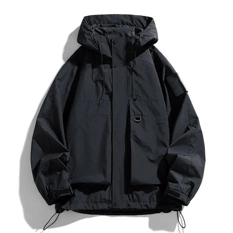 Men's waterproof windproof hooded jacket in black, purple or ginger yellow with sizes from S to 8XL