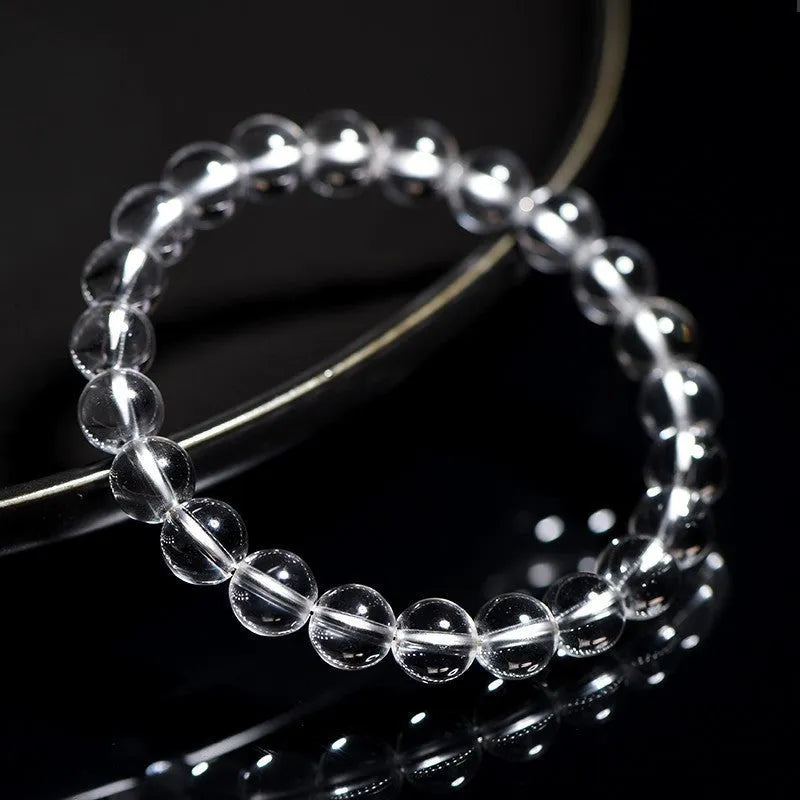 Natural Donghai Old Mine white crystal round bead bracelet in geometric unisex style.