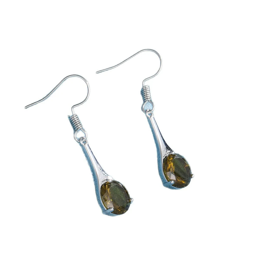 Olive green topaz drop earrings with water shape design and retro style on alloy background