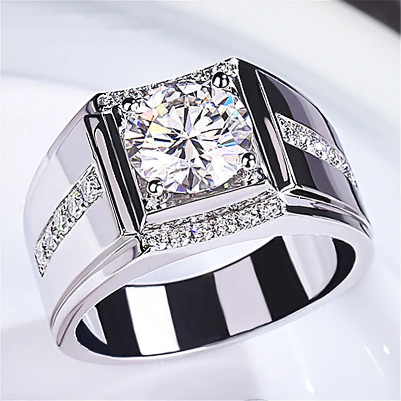 Men's adjustable geometric diamond ring in copper with electroplated finish showing open mouth design