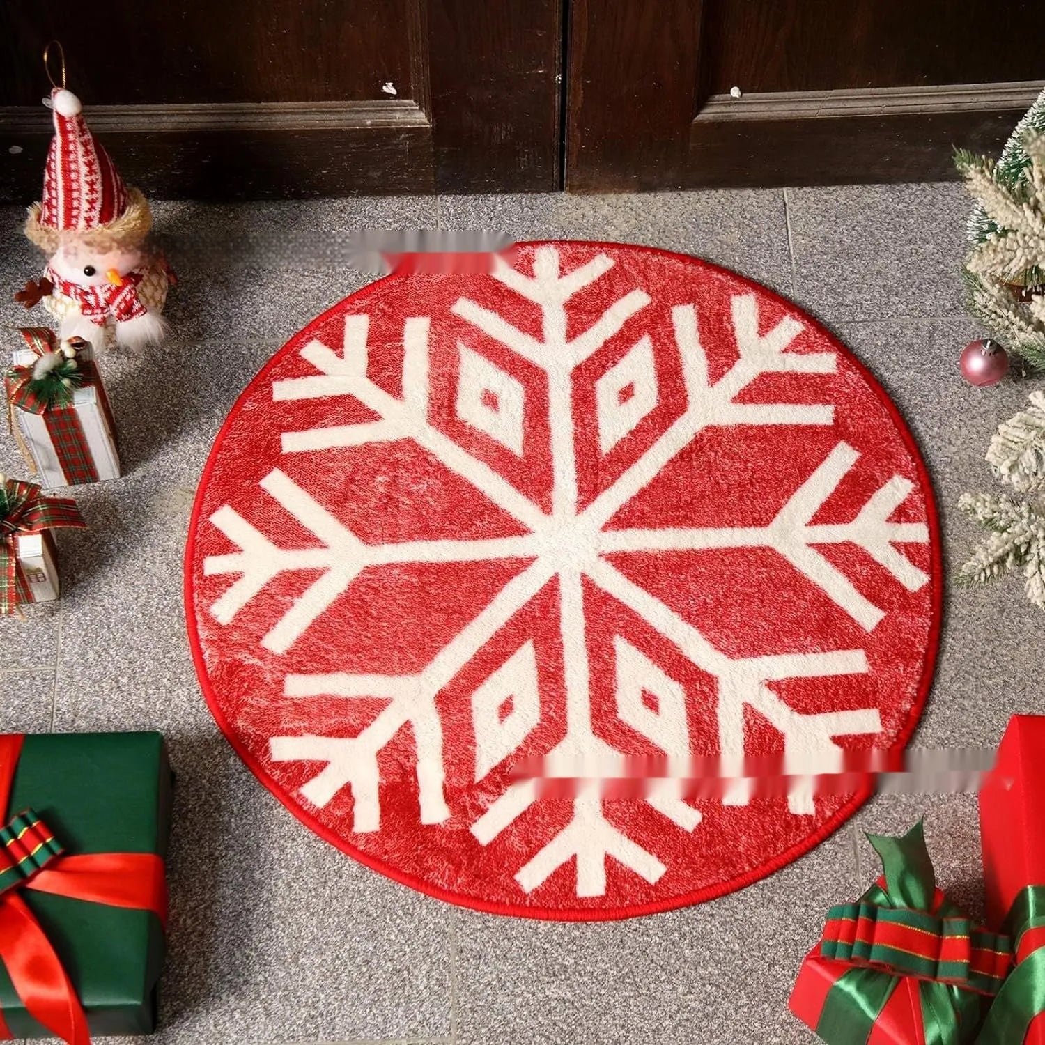Christmas polyester carpet round pad in square festive rug design