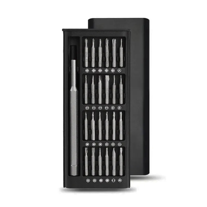 24 in 1 magnetic precision screwdriver set with aluminium handle, 125mm shaft, and 24 bits stored inside.