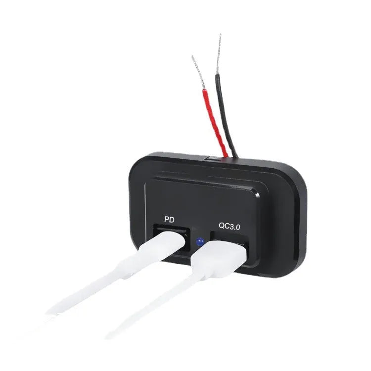 Black car charger with USB-C port for QC3.0 and PD fast charging at 36W.