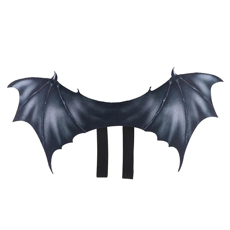 Black cloth bat wings costume for pets with three size options for Halloween dress-up