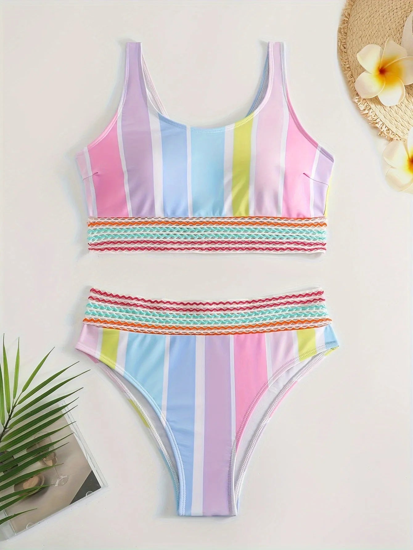 Women's striped bikini swimwear in picture colour with briefs style for swimming sports
