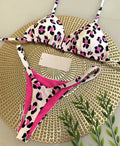 Women's printed bikini swimsuit with quick-drying fabric shown in one of three available colour options