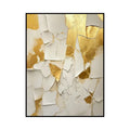 Golden and white handmade abstract oil painting on canvas, vertical one-panel wall art, unframed