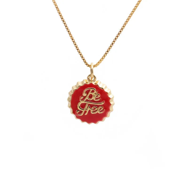 Copper bottle cap pendant necklace with 18K gold electroplated finish on a 40cm box chain