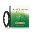 Men's glass and black gallstone smoke prevention bracelet showing transparent and natural stone materials