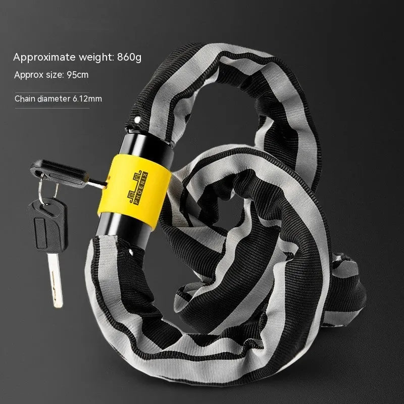 95cm black and yellow zinc alloy mountain bike chain lock with anti hydraulic shear design