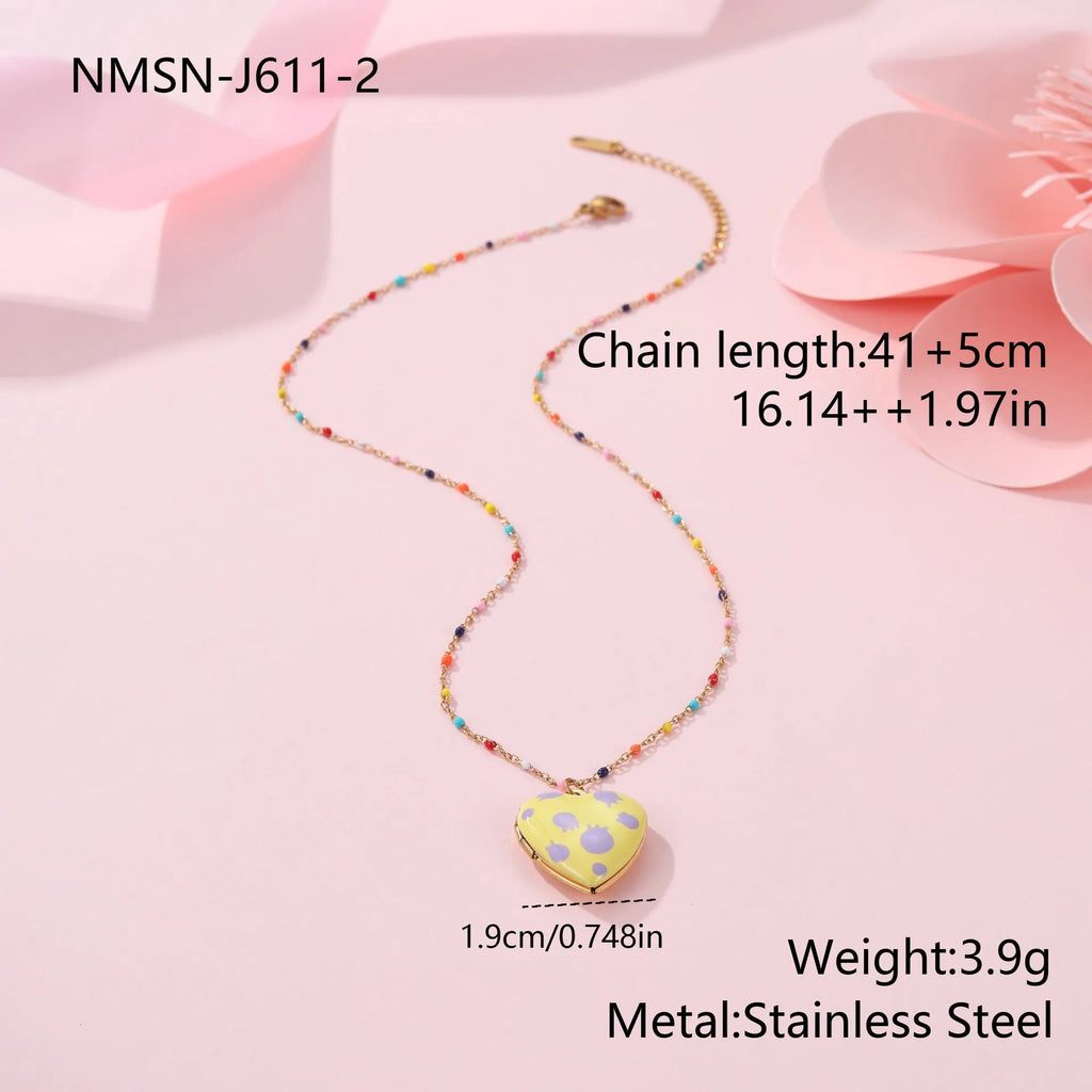 Women's stainless steel necklace with gold-plated fruit and heart pendant on 41-50cm chain