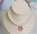 Pearl necklace cat collar with love gem charm in monochrome, available in six colours and 15-30cm sizes