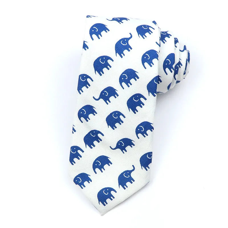 Narrow Korean-style cotton bow tie featuring a colourful cartoon print pattern.