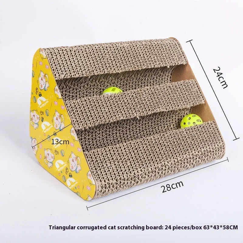 Corrugated paper cat scratch board in one of seven style options including bone type and wavy shape.