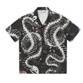 Snake bone pattern printed Cuban collar short sleeve shirt in loose cardigan styling