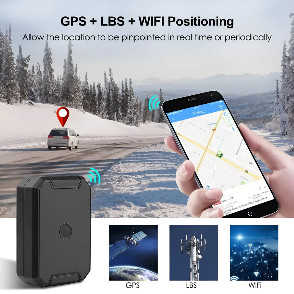 Black GPS car locator device with 6000mAh battery and ceramic antenna.