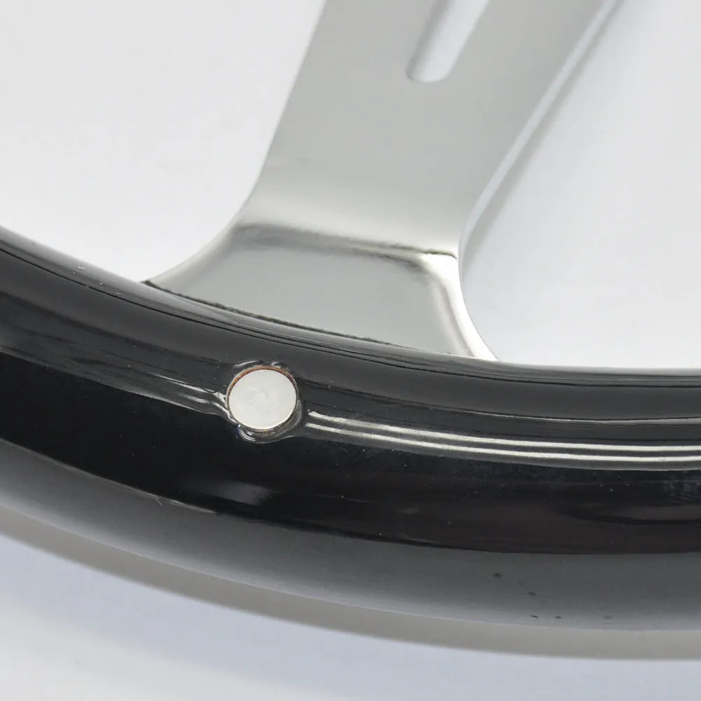 Black wooden steering wheel with bright electroplated details for classic cars, 15 inch diameter