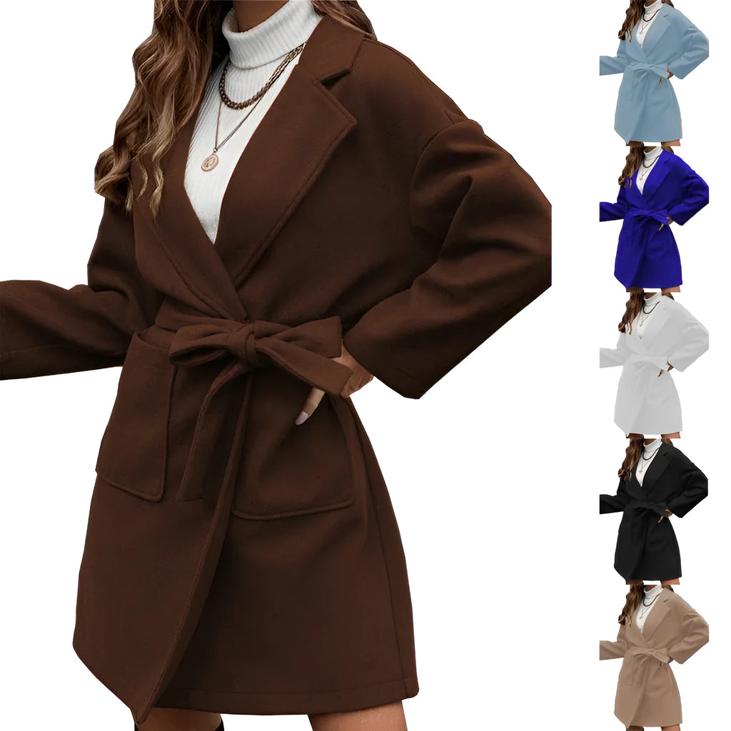 Thick lapel button split belt coat in loose Japanese Korean casual style