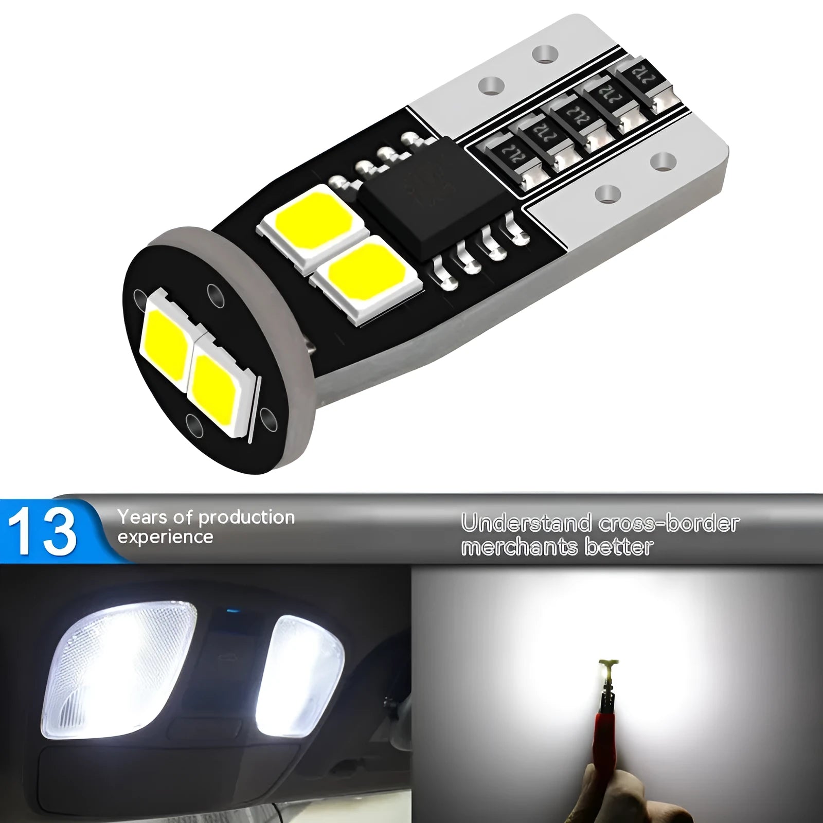 Small 10mm diameter car licence plate reading light with white LED illumination