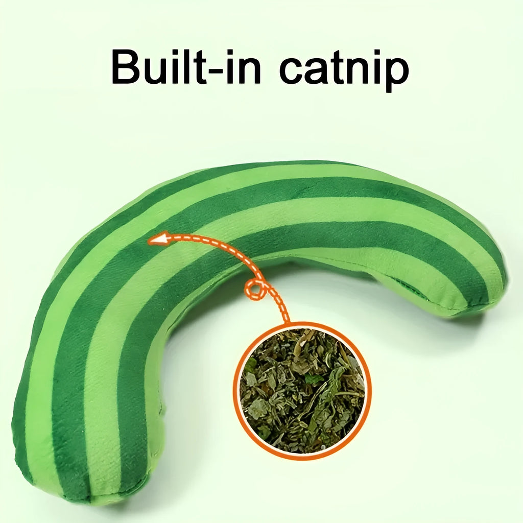 Set of four striped pattern cat pillow toys with catnip measuring 23 by 20 centimetres