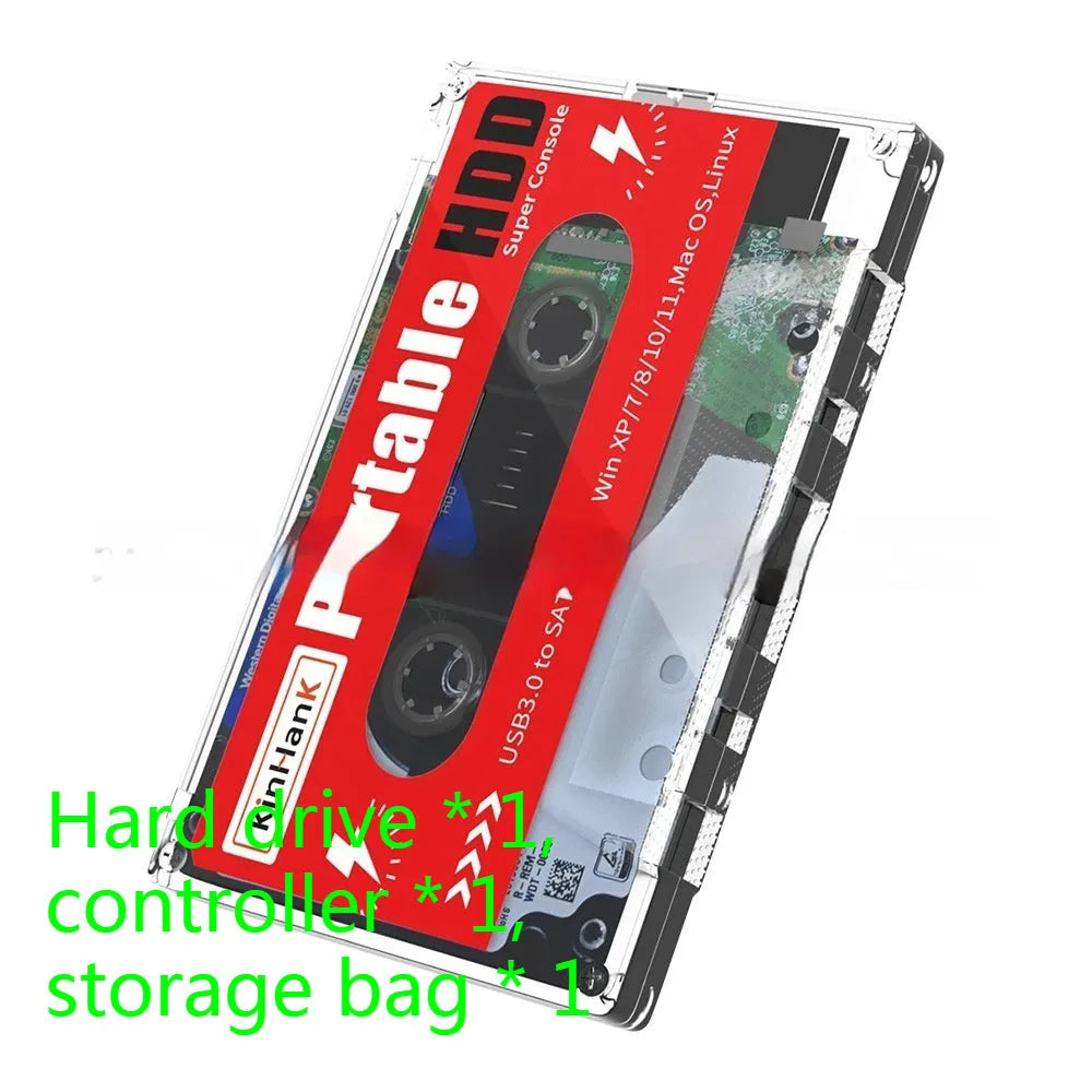 2TB external mechanical hard drive with USB cable and protective storage box