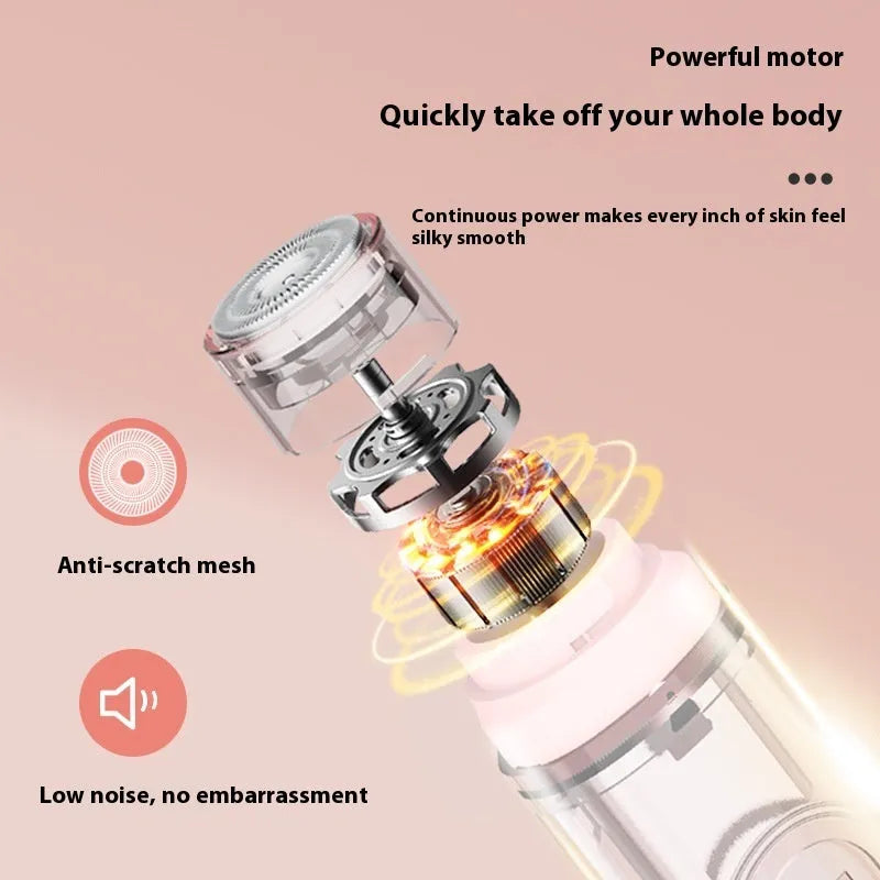White and pink electric armpit hair trimmer depilator with USB charging cable