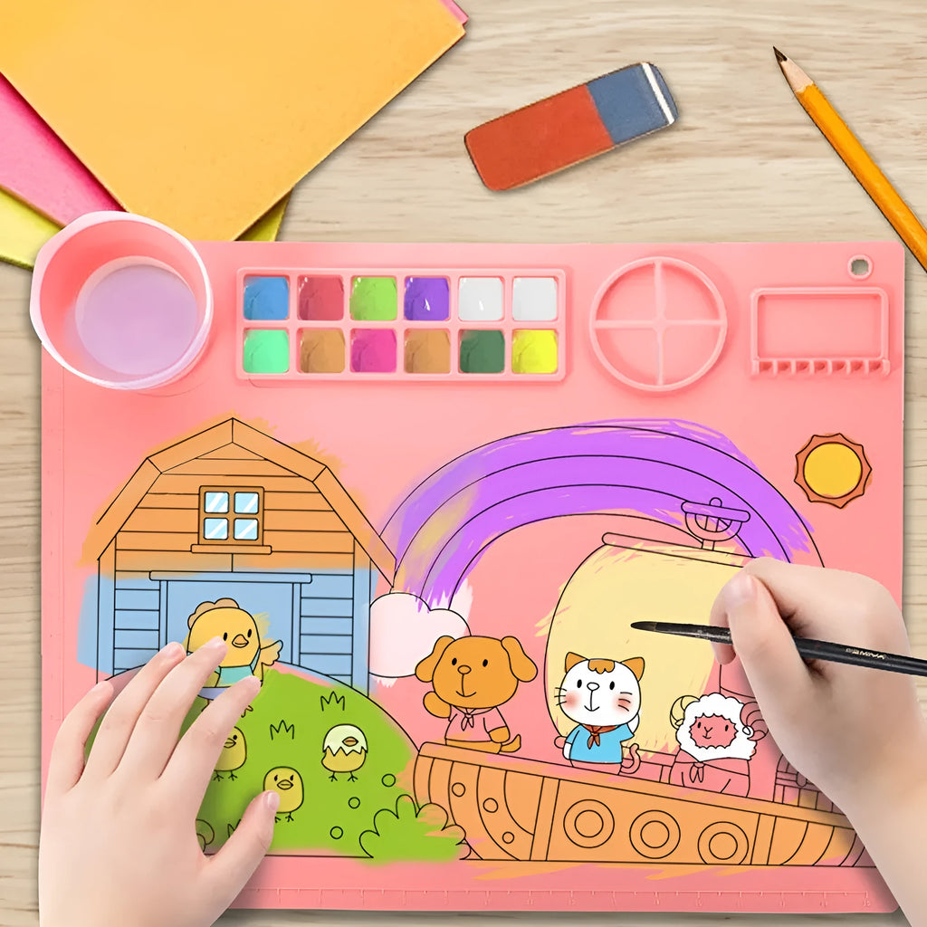 Silicone double bowl painting mat for watercolour and oil painting in various colours