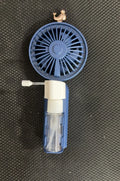 USB rechargeable handheld plastic nozzle fan in apricot, blue, green, orange, and pink colours.