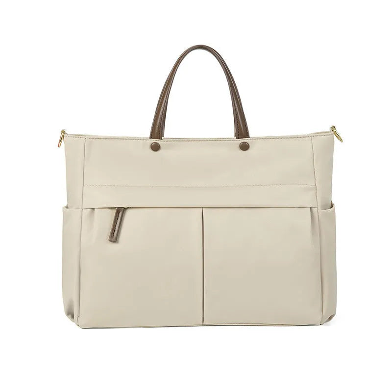 Women's fashion briefcase in Oxford cloth with laptop compartment and contrast stitching
