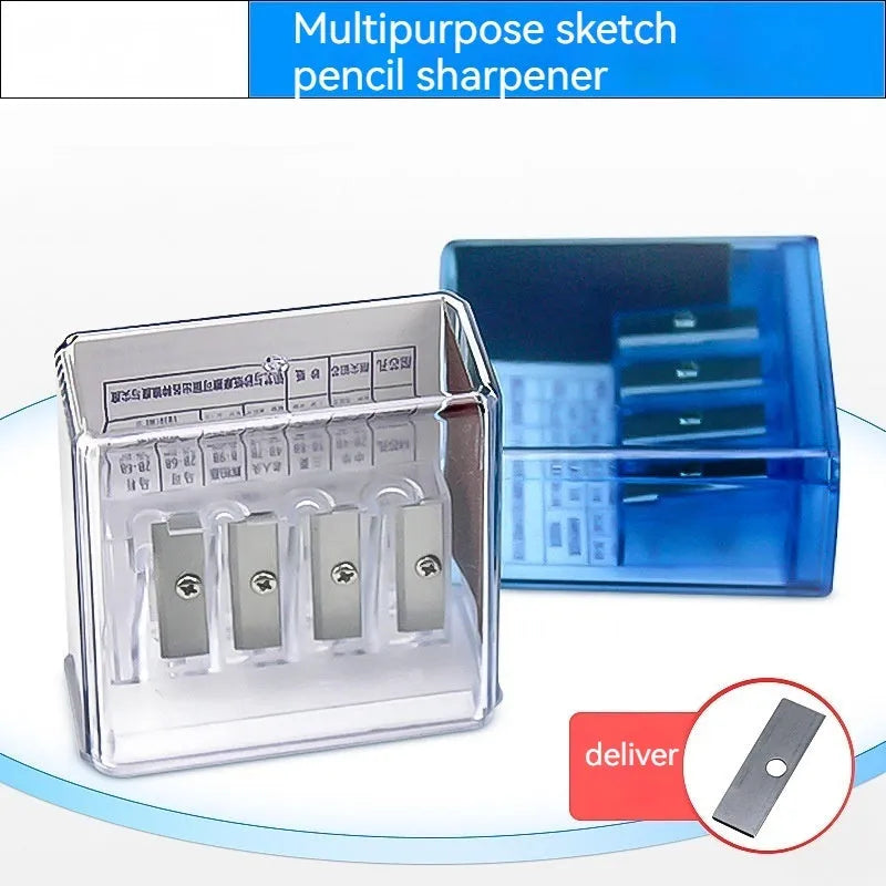 Geometric plastic pencil sharpener with four sharpening holes for sketching pencils