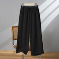 Women's straight-leg casual trousers with elastic waist and drawstring in polyester fabric