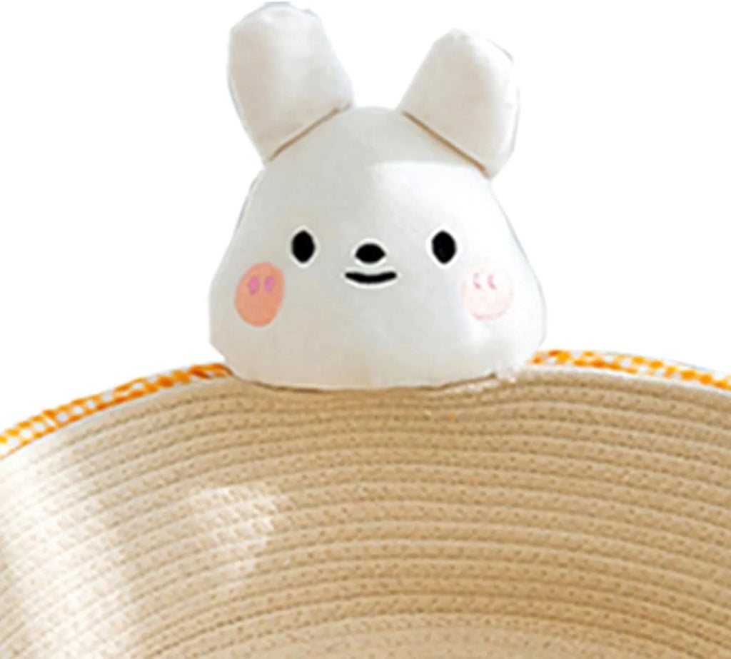 Woven cotton rope cat bed with scratching board in bear design