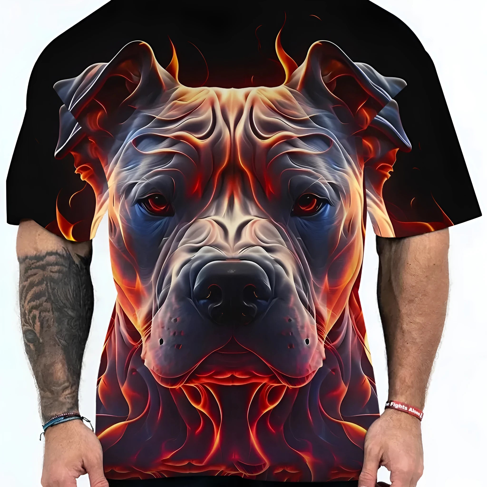 Short sleeve T-shirt with 3D digital printed dog head animal pattern in camouflage design