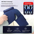 Blue self-heating knee massager showing airbag compression design around knee joint