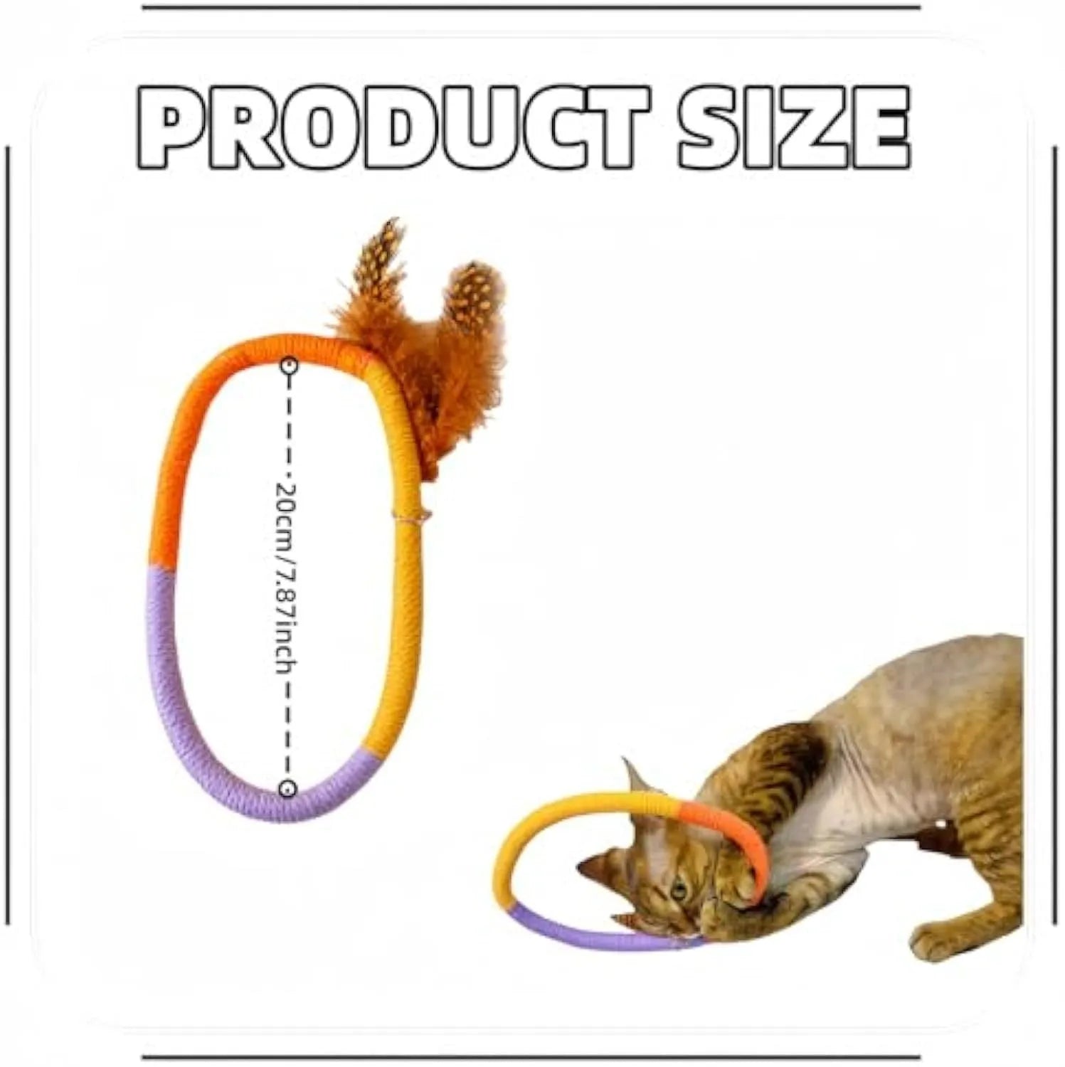 Circular green cotton rope cat toy with feathers and catnip for interactive play