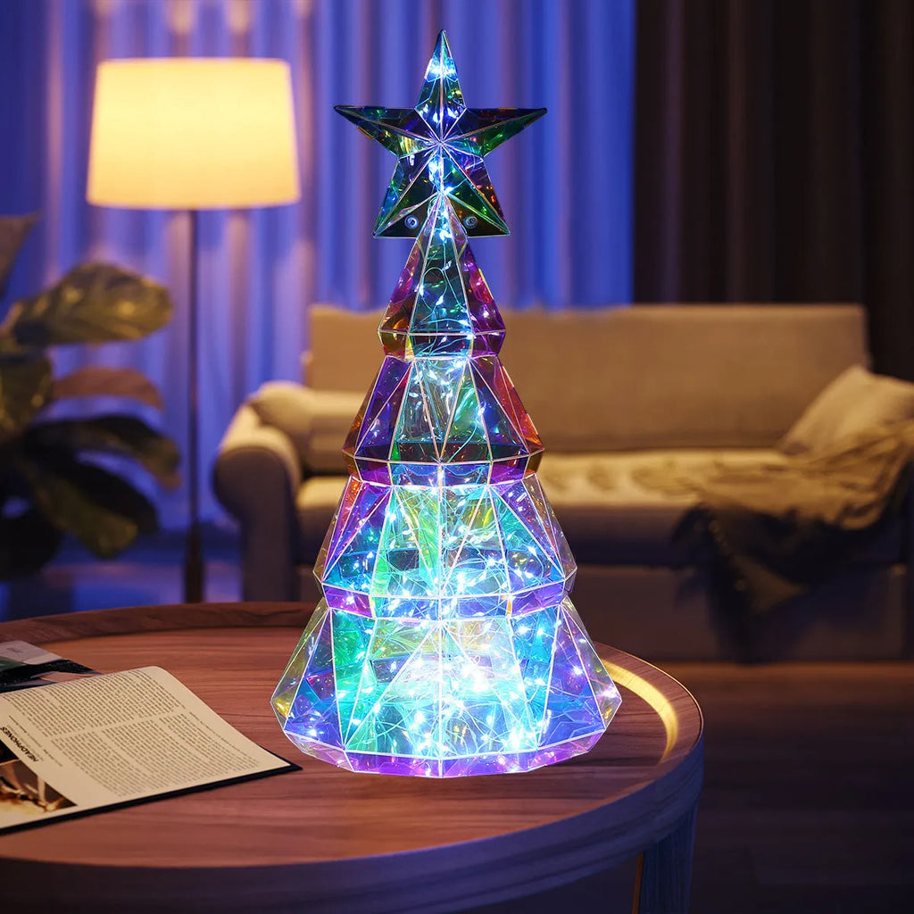 Colourful cartoon Christmas tree light decoration measuring 20cm tall with PET material construction