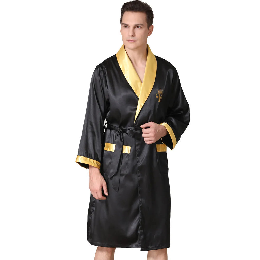 Men's lightweight polyester silk bathrobe for summer in multiple colours and sizes.